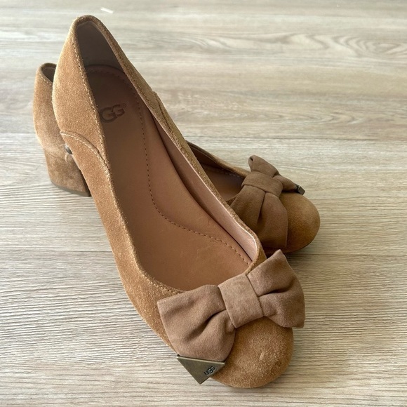 UGG Koa Brown Chestnut Suede Block Heel Flats - Round Toe, Size 7 - Picture 1 of 9
